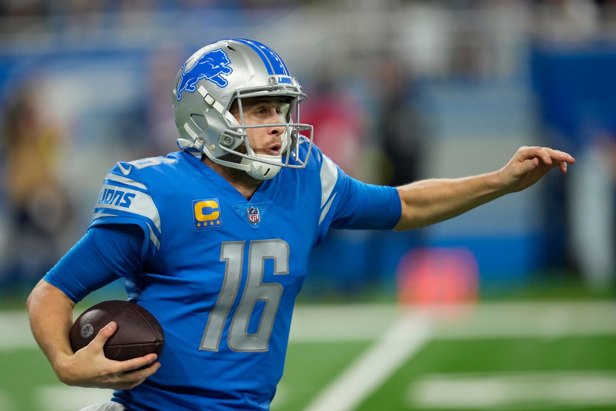 Detroit Lions' Aidan Hutchinson reacts after sacking Minnesota