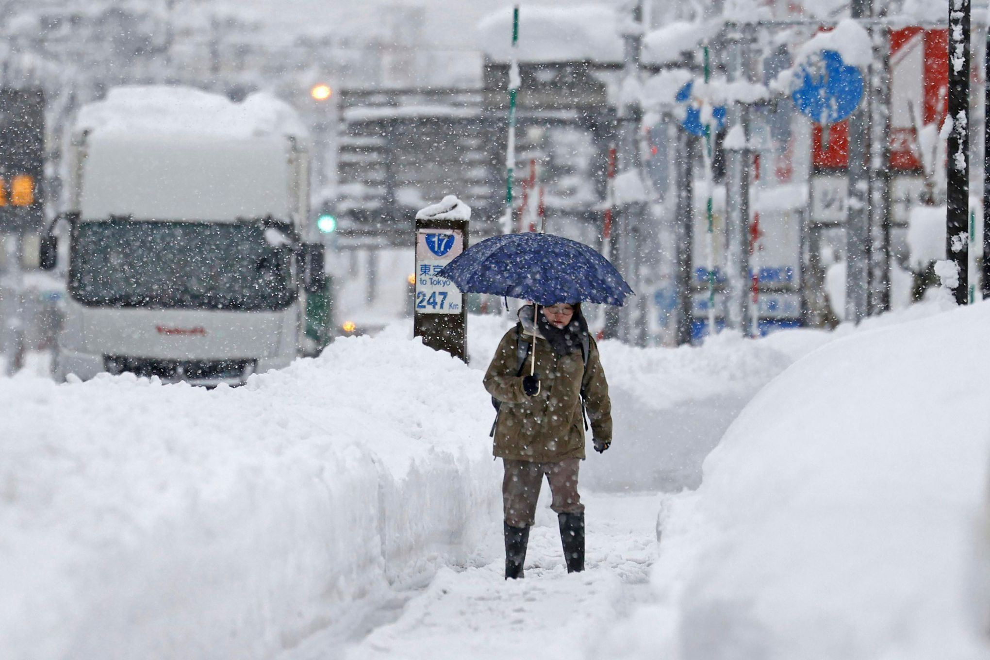 Photos: Heaviest snowstorm in years cuts power, delays travel in Tokyo