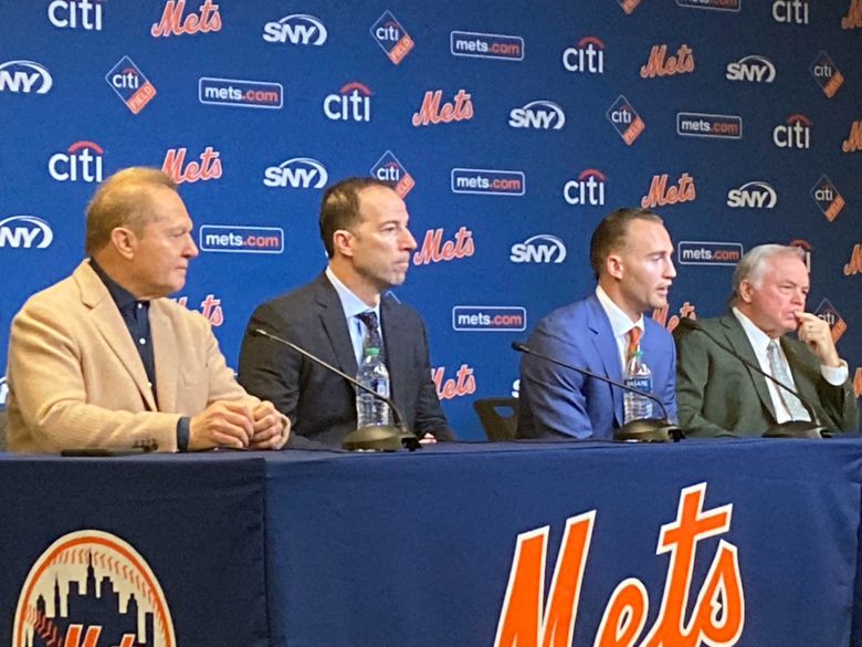 Anthony DiComo on X: 📸 Brandon Nimmo after slipping his Mets jersey back  on, along with agent Scott Boras, GM Billy Eppler, wife Chelsea and manager Buck  Showalter.  / X