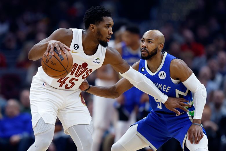 Donovan Mitchell in his new Cleveland Cavaliers threads