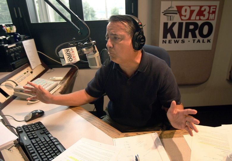 KIRO Radio talk show host Dori Monson on air in 2009.
(Greg Gilbert / The Seattle Times, 2009)