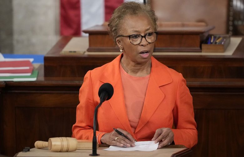 Clerk of the House of the Representatives Cheryl Johnson speaks to members in the House chamber as the House meets for the third day to elect a speaker and convene the 118th Congress in Washington, Thursday, Jan. 5, 2023. (AP Photo/Andrew Harnik) DCAH306 DCAH306