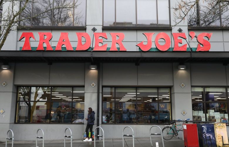 The Trader Joe’s University District store Tuesday, Feb. 2, 2021 in Seattle. Reporter David Gutman writes: Trader Joe’s has responded to the Seattle City Council’s recently passed mandate for large grocery stores within the city to raise pay by $4 for their front-line employees. 216292