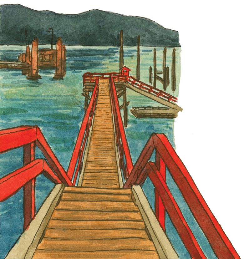 Government docks, like this one at Vesuvius Bay, provide public water access to islanders and visitors. Easily identifiable by their bright red railings, they are found all around the islands. (Chandler O’Leary)