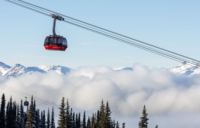 The Blackcomb gondola at Whistler Blackcomb offers panoramic views of the surrounding mountains.