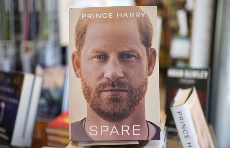 Copies of the new book by Prince Harry called “Spare” are displayed at Sherman’s book store in Freeport, Maine, Tuesday, Jan. 10, 2023. Prince Harry’s memoir provides a varied portrait of the Duke of Sussex and the royal family. (AP Photo/Robert F. Bukaty) MERB101 MERB101