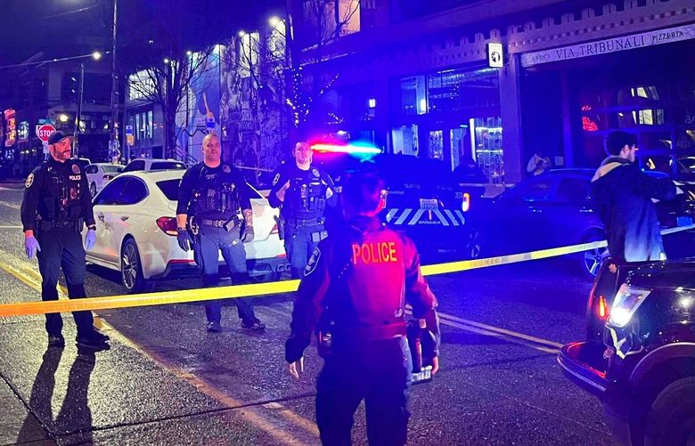 Seattle police respond to a report of a person shot early Saturday in the 900 block of East Pike Street. Officers found three men shot and were not considered life-threatening.