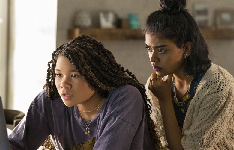 This image released by Sony Pictures shows Storm Reid, left, and and Megan Sure in a scene from “Missing.” (Temma Hankin/Screen Gems-Sony Pictures via AP) NYET118 NYET118