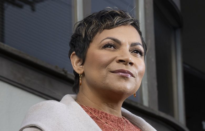 April Sims, President of the Washington State Labor Council, stands outside the council’s headquarters in Seattle Wednesday, January 11, 2023. She is the first Black woman to lead an AFL-CIO state federation, which tend to be (and in Washington is) major players in state politics. 222752