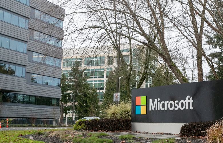 The Microsoft Campus in Redmond, Washington, on Wednesday morning on January 18, 2023. The software giant announced it would cut jobs in a number of engineering divisions.