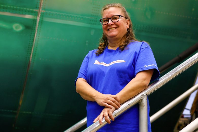 Sherri Mui was team lead on the completion of the 747 cargo and air conditioning bays, a job that is physically challenging. (Jennifer Buchanan / The Seattle Times)