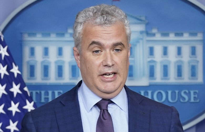 FILE – White House COVID-19 Response Coordinator Jeff Zients speaks during a press briefing at the White House, April 13, 2021, in Washington. (AP Photo/Patrick Semansky, File) WX105 WX105