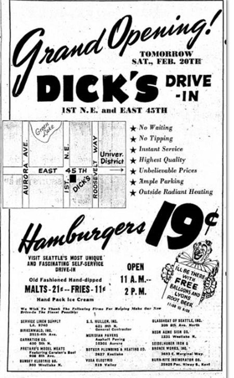 An ad for Dick’s Drive-In’s grand opening in 1954. (Washington State Archives)