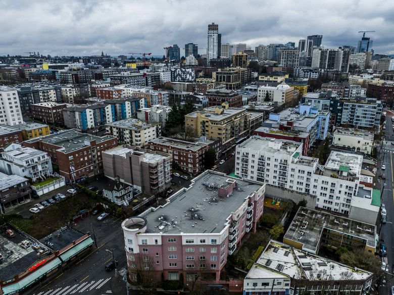 A sea of Capitol Hill apartment buildings saturates the Seattle streets on Wednesday.  (Daniel Kim / The Seattle Times)