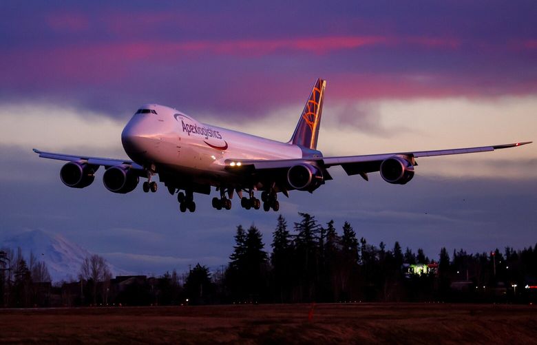 DO NOT USE – UNDER EMBARGO UNTIL SUNDAY, JAN. 29, 2023

The sun sets on an era of aviation manufacturing as the very last Boeing 747 lands at Paine Field following a test flight, Tuesday, Jan. 10, 2023 in Everett, Wash. 221238