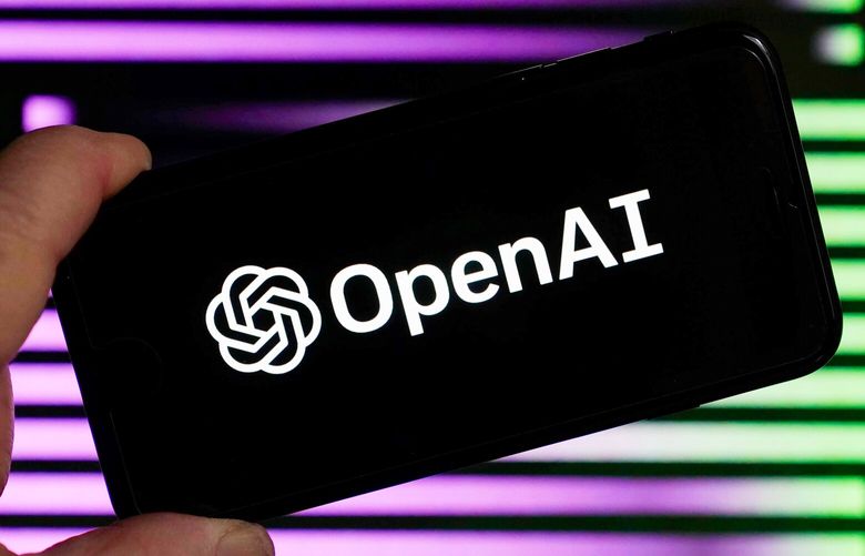 The logo for OpenAI, the maker of ChatGPT, appears on a mobile phone, in New York, Tuesday, Jan. 31, 2023. OpenAI is launching a new tool in an effort to curb its reputation as a freewheeling cheating machine with a new tool Tuesday that can help teachers detect if a student or artificial intelligence wrote that homework.