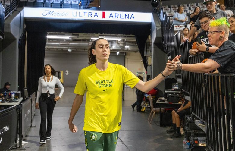 Breanna Stewart leaves the Storm locker room headed to the floor to warm up for Game 2 of the WNBA Semifinals against the Las Vegas Aces Wednesday. 221474