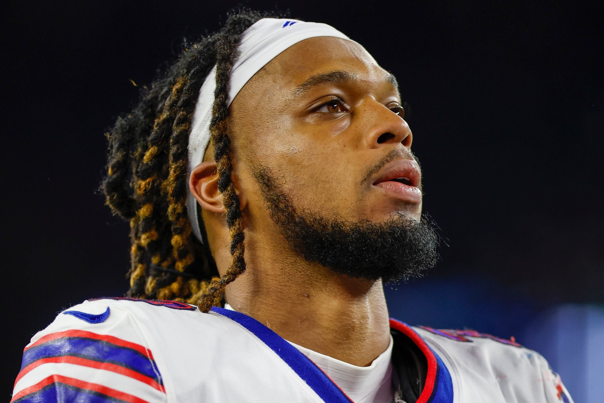 Bills' Damar Hamlin attends first game since collapse, waves to