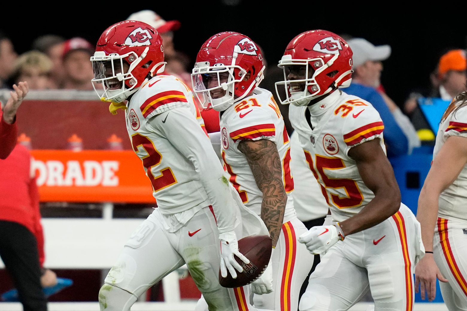 Kansas City Chiefs safety Justin Reid gets set to run during an