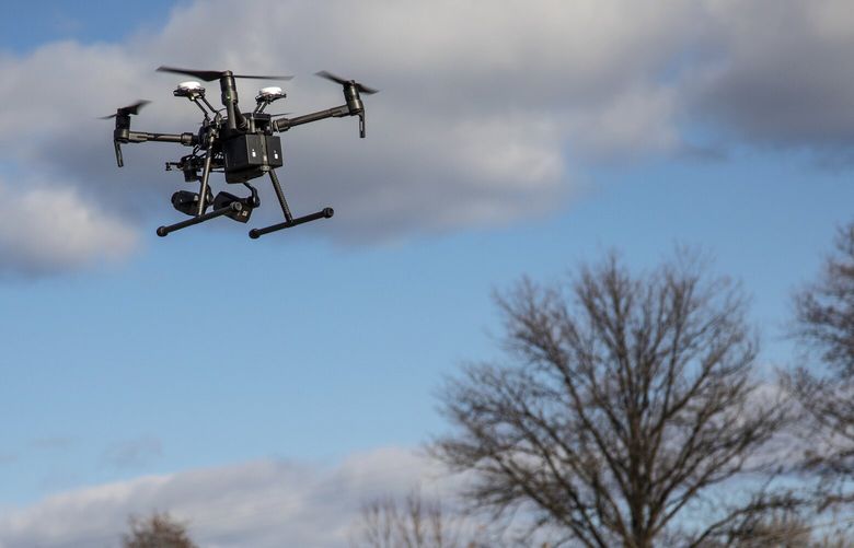 FILE – A drone in the Bayside neighborhood of Queens in New York, Dec. 4, 2018. The Chinese spy balloon floating over the U.S. generated deep concern on Capitol Hill in part because it came on the heels of a classified report to Congress that outlined incidents of American adversaries potentially using advanced technology to spy on the country. (Uli Seit/The New York Times)