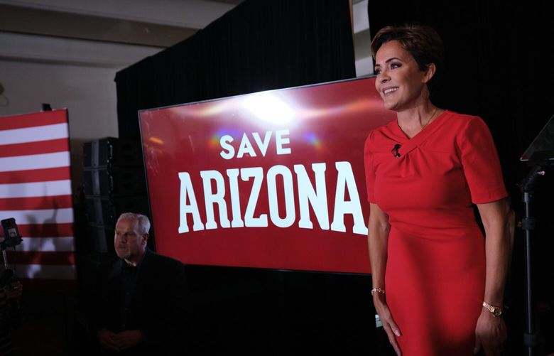Kari Lake, former Republican nominee for Arizona governor, at a rally at the Orange Tree Golf Resort in Scottsdale, Ariz., on Sunday. MUST CREDIT: Photo for The Washington Post by David Blakeman
