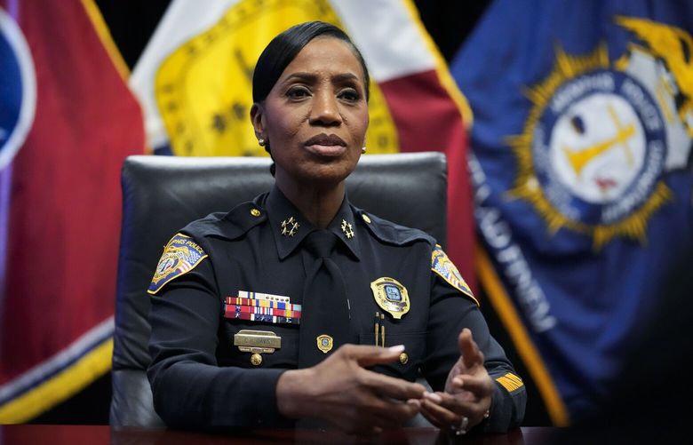 Memphis Police Director Cerelyn Davis speaks during an interview with The Associated Press in Memphis, Tenn., Friday, Jan. 27, 2023, in advance of the release of police body cam video showing Tyre Nichols being beaten by Memphis police officers. Nichols later died as a result of the incident. (AP Photo/Gerald Herbert) TNGH130 TNGH130