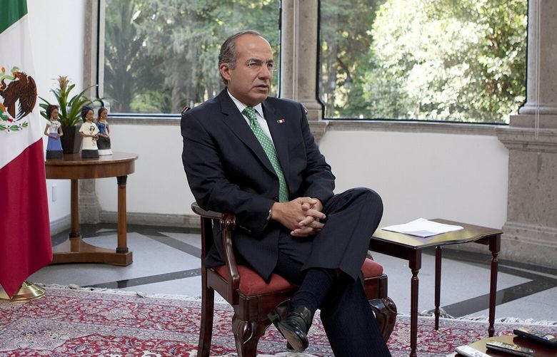 FILE – President Felipe Calderon of Mexico during an interview at the Los Pinos in Mexico City, Sept. 28, 2011. A former Mexican official convicted of drug trafficking testified in a New York court on Tuesday, Feb. 7, 2023, that he had been told that Felipe Calder—n, the onetime president of Mexico, had instructed government officials to support the Sinaloa drug cartel as it battled its rivals. (Susana Gonzalez/The New York Times) XNYT179 XNYT179