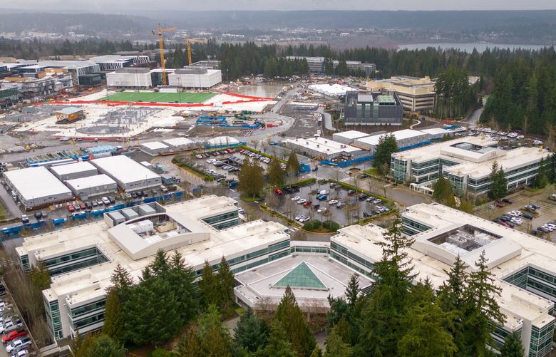 The Microsoft Campus in Redmond, Washington, on Wednesday morning on January 18, 2023. The software giant announced it would cut jobs in a number of engineering divisions.