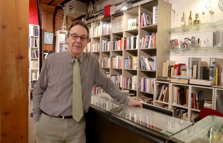 Peter Miller, the owner of Peter Miller Books, at his store in pioneer square, Tuesday, February 7, 2023.
 222949