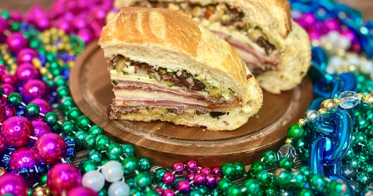Get in the Mardi Gras spirit with this muffuletta with olive relish