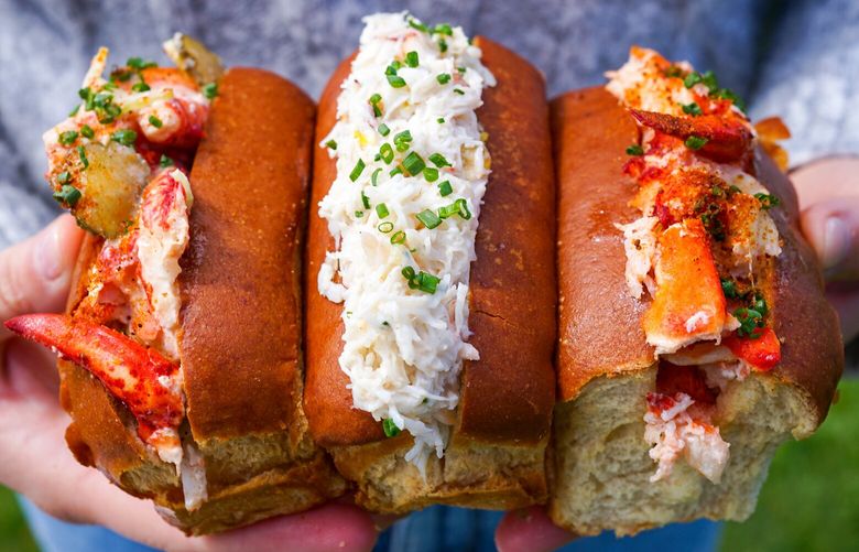 A trio of seafood rolls at MAR.KET inside the Seattle Art Museum. Picture from left to right; the hot lobster roll, the hot crab roll and the cold lobster roll.