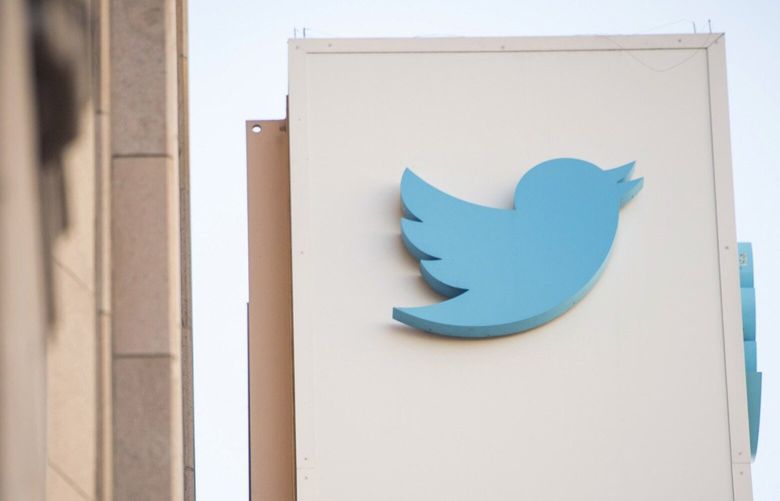 The Twitter logo outside the company’s headquarters in San Francisco on Feb. 8, 2018. MUST CREDIT: Bloomberg photo by David Paul Morris.