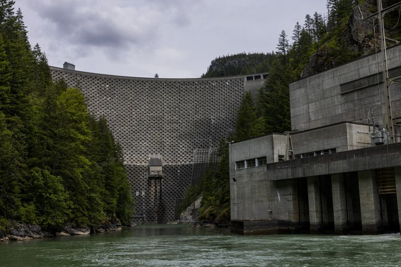 Ross Dam is one of three dams along the Skagit River (the others are the Diablo and Gorge dams). Seattle City Light aims to relicense the dams; the current license expires in 2025. The dams&#8217; impact on salmon and Native communities remains a concern. (Daniel Kim / The Seattle Times)