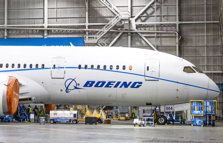 A Boeing 787 Dreamliner airplane is parked in a hanger at Boeing Field on Monday, Sept. 27, 2021.  218318 218318

One of the original 787 flight test airplanes parked in a hangar at Boeing Field on Sept. 27, 2021. Dreamliner #4 first flew in 2010 but after extensive rework was deemed unsuitable for delivery to a customer. Boeing now uses this old jet to test new systems and materials. It will never fly as a passenger airliner.