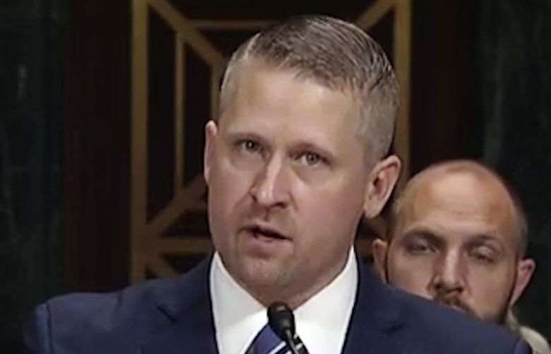 Matthew Kacsmaryk appears before the Senate Judiciary Committee in 2017. MUST CREDIT: Senate Judiciary Committee