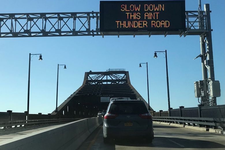 Federal transportation officials clashed with New Jersey over highway safety signs like this one urging drivers to slow down. (New Jersey Department of Transportation).