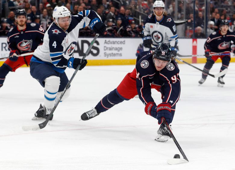 Kent Johnson scores game-winner for Blue Jackets against Winnipeg Jets