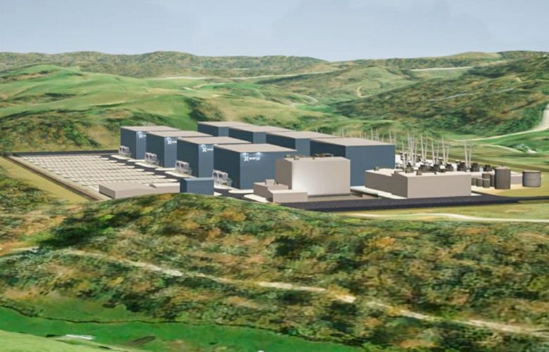 This rendering shows a proposed nuclear power plant by Maryland-based X-energy that would produce electricity from four helium-cooled reactors. The first plant is proposed on the Hanford Nuclear Reservation on land leased by Energy Northwest near the site of an unfinished nuclear reactor called Washington Public Power Supply System No. 1.