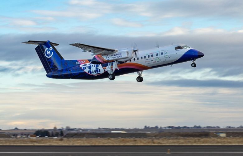 Universal Hydrogen Co., this morning (3/2/23) flew a 40-passenger regional airliner using hydrogen fuel cell propulsion. The airplane, nicknamed Lightning McClean, took off at 8:41am PST from Grant County International Airport (KMWH) and flew for 15 minutes, reaching an altitude of 3,500 MSL. The flight, conducted under an FAA Special Airworthiness Certificate, was the first in a two-year flight test campaign expected to culminate in 2025 with entry into passenger service of ATR 72 regional aircraft converted to run on hydrogen.