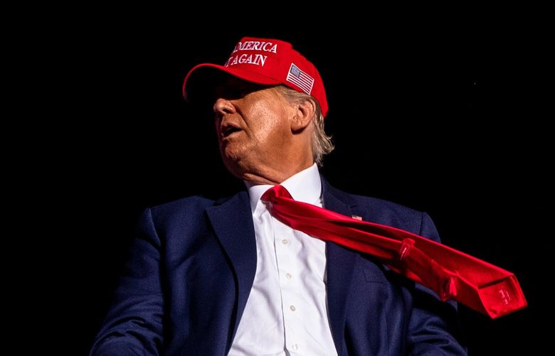 FILE — Donald Trump takes the stage at his fly-in campaign rally in Latrobe, Pa. on Saturday, Nov. 5, 2022. Two years after he was kicked off most mainstream social media sites, former President Trump’s posts online have grown only more extreme. (Hilary Swift/The New York Times)