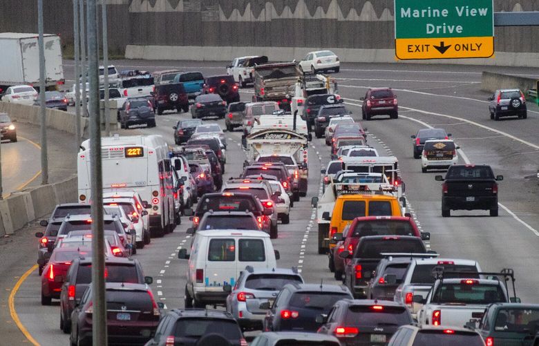 Traffic data and navigation company INRIX  reports that Everett has the nation’s worst traffic congestion. These commuters crawl along northbound Interstate 5 through downtown Everett toward the Marine View Drive exit on February 2, 2018.Traffic data supplier INRIX reports that Everett has the nation’s worst traffic congestion. These commuters crawl along northbound Interstate 5 through downtown Everett toward the Marine View Drive exit on February 2, 2018. 205132