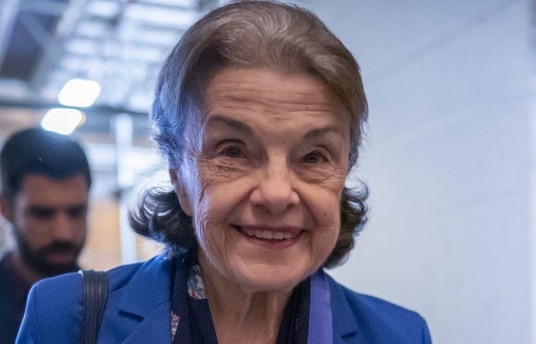 FILE – Sen. Dianne Feinstein, D-Calif., walks through a Senate corridor at the Capitol in Washington, Feb. 14, 2023. The oldest member of Congress has been hospitalized in San Francisco with a case of shingles. The 89-year-old Feinstein said in a statement on Thursday, March 2, she was diagnosed last month and is receiving treatment. (AP Photo/J. Scott Applewhite, File) FX406 FX406