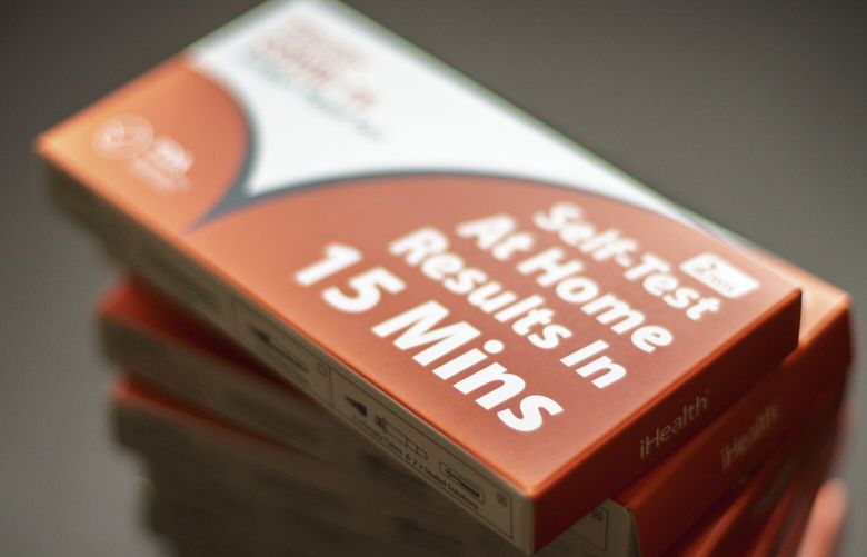 Health COVID-19 antigen rapid tests are seen here. (Mark Graves/The Oregonian via AP)