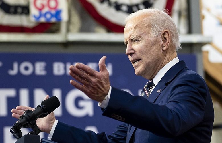 President Joe Biden speaks about his 2024 proposed budget at the Finishing Trades Institute, in Philadelphia on Thursday, March 9, 2023. President Biden said on Thursday, “I guarantee you I will protect Social Security and Medicare without any change.” (Doug Mills/The New York Times)