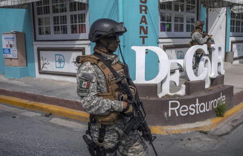 A Mexican National Guard soldier in Matamoros, Mexico, Mar 8 , 2023. While Mexicans are often caught in cartel violence, and the outside world barely notices, the criminal groups know that targeting Americans is bad for business. (Alejandro Cegarra/The New York Times) XNYT270 XNYT270