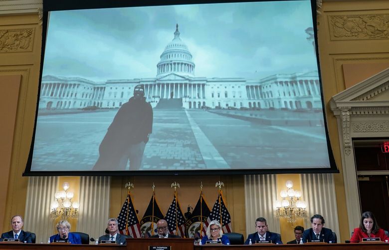 A hearing on Oct. 13 by the House committee investigating the Jan. 6, 2021, attack on the U.S. Capitol. MUST CREDIT: Washington Post photo by Jabin Botsford