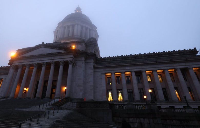 The Legislative Building in pre dawn hours  on Tuesday, Jan. 10, 2023 at the Capitol in Olympia.  222720
