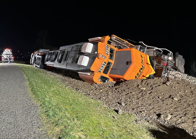 A freight train derailed early Thursday on the Swinomish Reservation in the Anacortes area. (Washington Department of Ecology)
