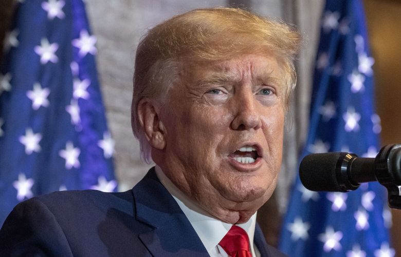 FILE – Former President Donald Trump speaks at a campaign event at the South Carolina Statehouse, Jan. 28, 2023, in Columbia, S.C.(AP Photo/Alex Brandon, File) TOK203 TOK203