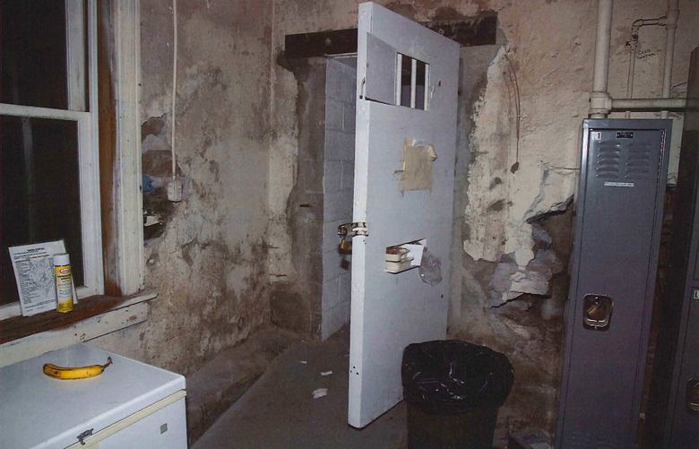 Photos shows exterior door to the isolation cell in the basement of the Garfield County Courthouse where Kyle Lara took his life on April 13. 2022, while in jail pending trial on domestic violence charges. (Courtesy Galanda Boardman Law Firm)